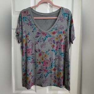 Torrid Super Soft Multicolor Floral V-Neck Short Sleeve Tee
